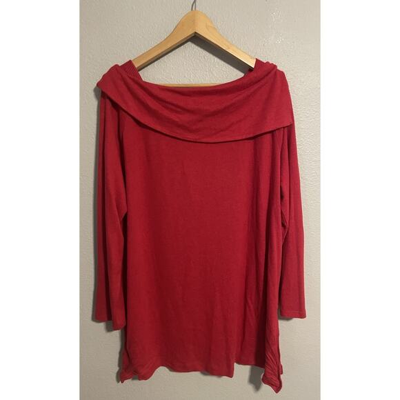 Chicos Women Tunic Size 3 US XL Red Rayon Stretch Soft Cozy Cowl Neck Minimalist - Picture 2 of 7